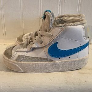 Nike Kids White High-Top Sneakers with Blue Swoosh